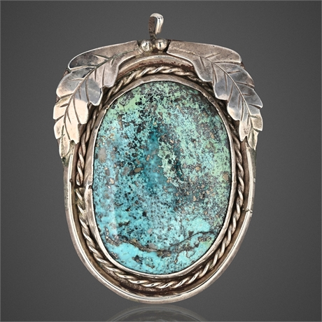 Vintage Navajo Sterling Silver Pendant with Natural Turquoise & Handcrafted Leaf
