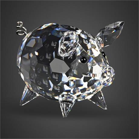 Swarovski Silver Crystal "Mini Pig" Faceted Figurine with Box & Certificate