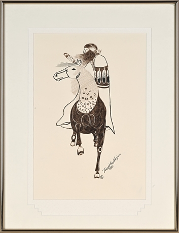 Vincent Kaydahzinne 2001 Ink Drawing — Horse & Rider, Framed