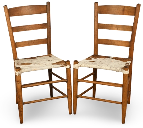 Ladder Back Chairs with Cowhide Seats