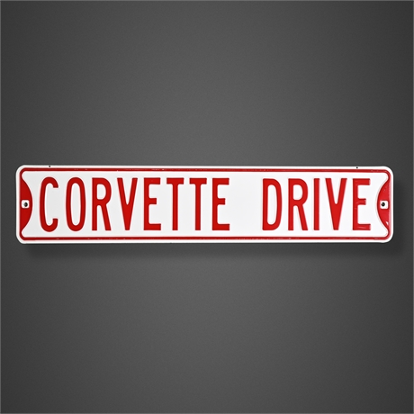 32" Corvette Drive Embossed Steel Street Sign — Bold Red on White