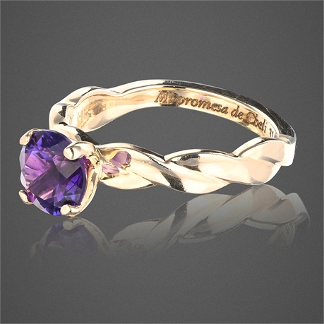 14K Yellow Gold Braided Ring with Amethyst – Size 6.75