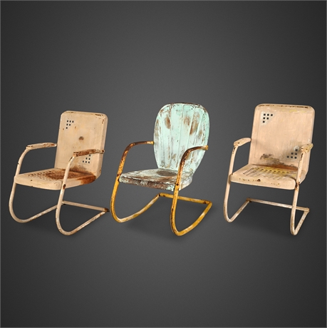 Vintage Steel Spring Porch Chairs, Set of 3 — Mid-Century Bouncer Armchairs​​​​​