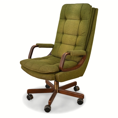 Vintage La-Z-Boy Tufted Green Executive Swivel Chair — Mid-Century Rocker