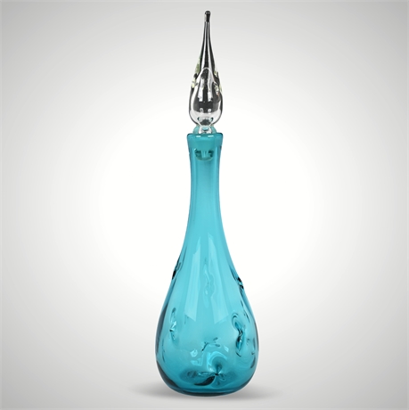 Mid-Century Blenko Style Turquoise Art Glass Decanter w/ Stopper
