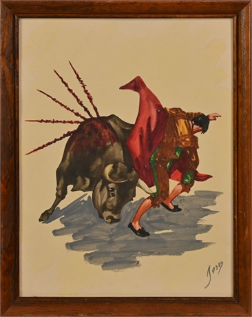 Mid-Century Bull Fighter Watercolor