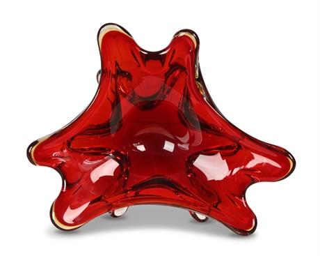 Murano Art Glass Bowl Catchall Red and Clear, Vintage, Italy, 1970s