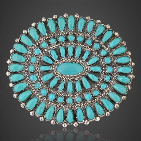 Vintage Navajo Sterling Silver Natural Turquoise Cluster Brooch/Pendant Signed