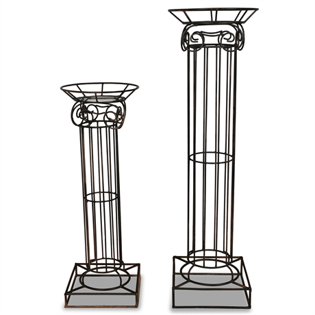 Late 20th Century Modern Ionic Black Painted Metal Columns - a Pair