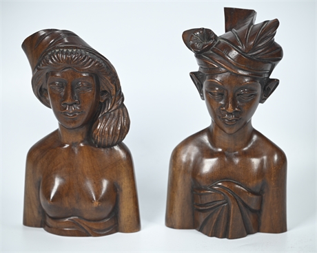 Pair Bali Carved Man and Woman Figure
