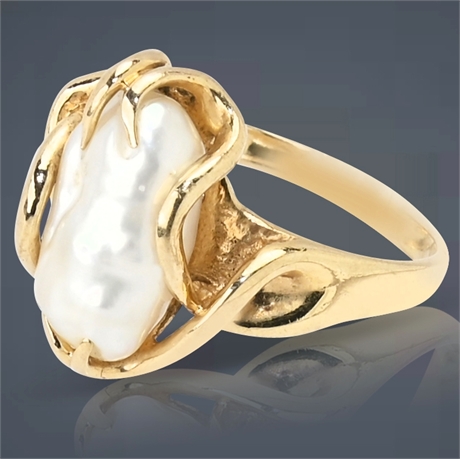 14K Baroque Pearl Ring, Size 5