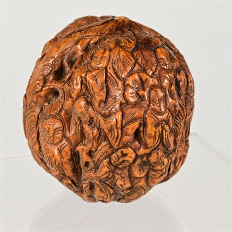 Superbly Carved Antique Chinese Walnut Shell with Lohan Monks