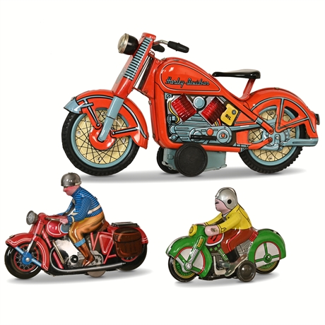 Vintage-Inspired Wind-Up Motorcycle Toys Collection