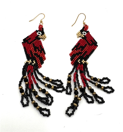 Redhorse Beading Cardinal Dangle Pierced Earrings