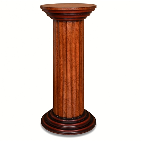 Fluted Cherry-Finish Pedestal Column – 29 ¾" Display Stand