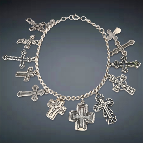 Sterling Crosses Charm Bracelet