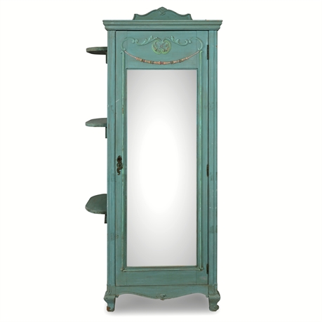 Antique Hand-Painted Armoire w/ Mirror Door & Shelves — For Restoration