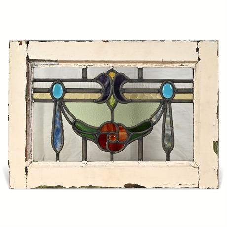 Antique Art Nouveau Stained Glass Window Panel