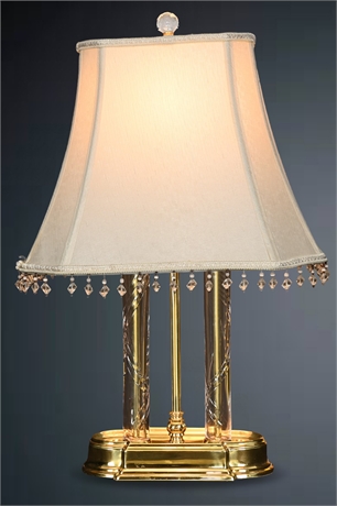 Bouillotte Style Brass & Crystal Table Lamp