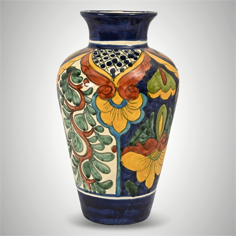 Large Talavera Floral Vase Hand-Painted - Colorful Folk Art