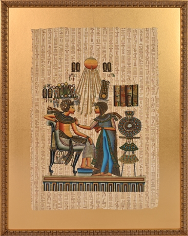 King Tut & Nefertiti Original Painting on Papyrus