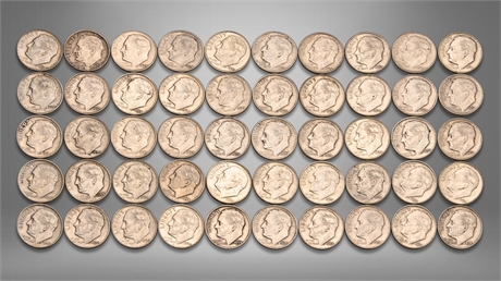 (50) 1954 & Other Roosevelt Silver Dimes
