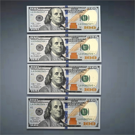 (4) Sequential 2009 Series A ☆ Notes $100 Bills