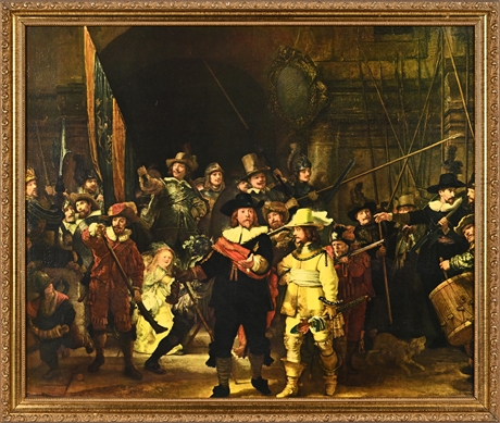Rembrandt "Night Watch" Print on Canvas, 20" x 23", Gilt Frame