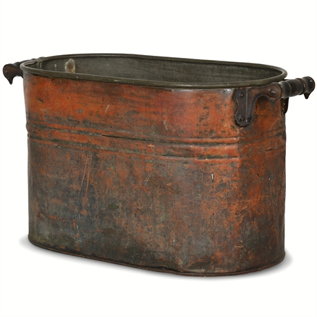 Farmhouse Antique Copper Wash Boiler, Fireplace Hearth Kindling Tub