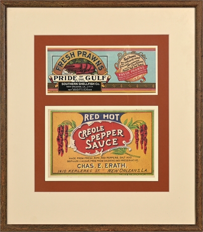 Vintage Southern Shellfish and Creole Pepper Sauce Framed Labels