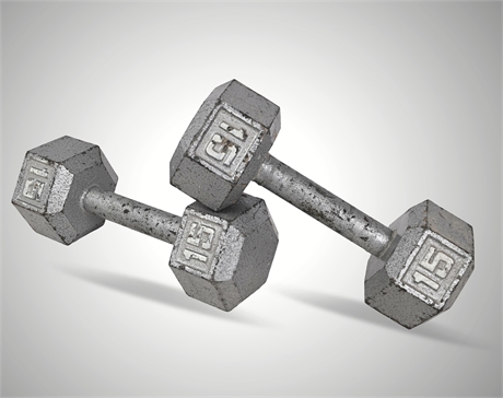 Pair of 15 lb Cast Iron Hex Dumbbells — Classic Strength Set