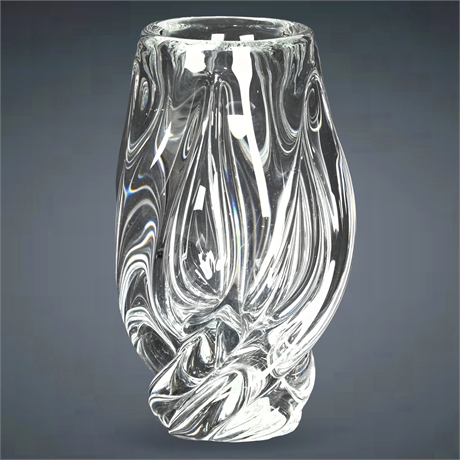 Heavy Lead Crystal Twisted Art Glass Vase