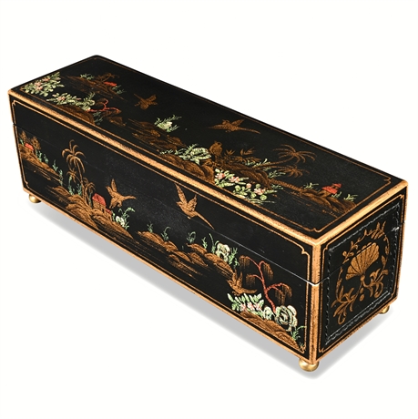Sarreid Ltd. Black Lacquer Chinoiserie Box, 18"
