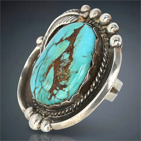 Rare Tony Aguilar Sr. Santo Domingo Sterling Silver & Turquoise Ring