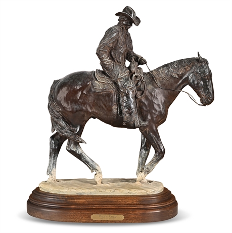 C.D. Bond “Wet ’n Cold” Bronze Cowboy Sculpture, 1993