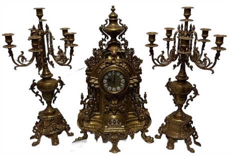 Antique Clock & Candle Holders