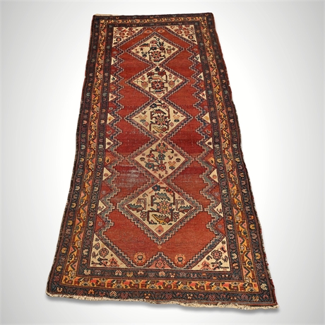 Antique Hamadan Persian Runner Rug 8'6" Geometric Medallion