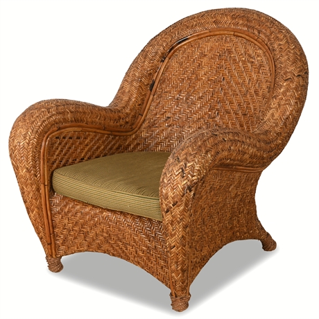 Pottery Barn Malabar Rattan Lounge Chair — Curved Silhouette & Woven Design