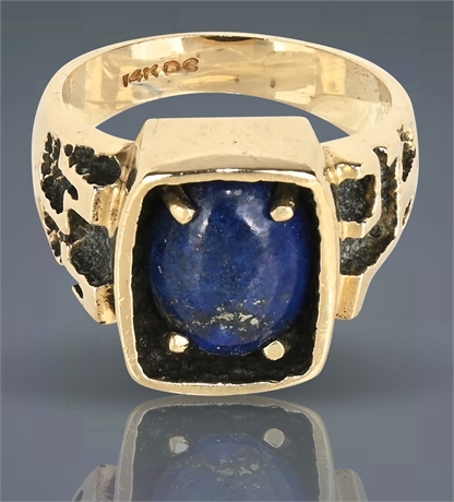 Vintage 14K Yellow Gold and Lapis Lazuli Men's Ring, Signed "DC"