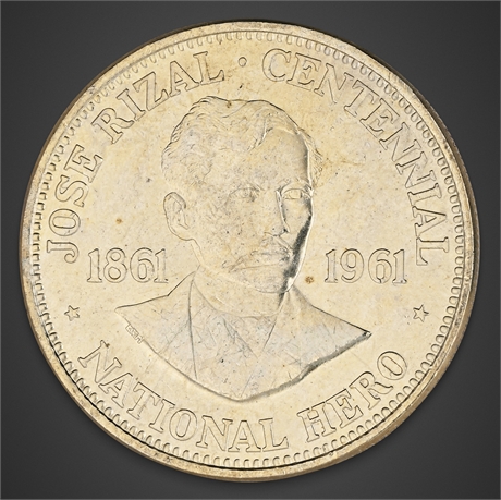1961 Philippines One Peso – Rizal Centennial, Silver