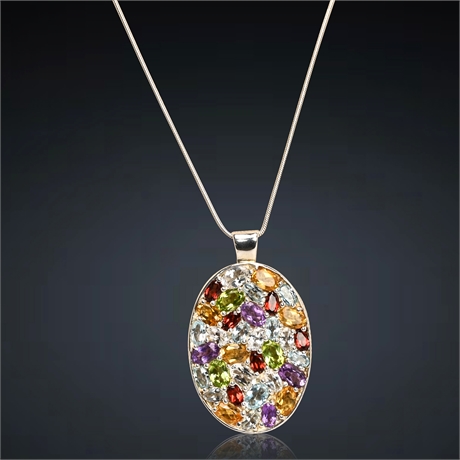 18.5" Sterling Gemstone Pendant and Necklace Set
