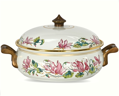 Vintage Asta Violetta Floral Enamel and Brass Dutch Oven