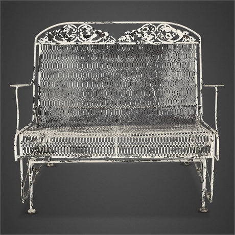 Mid-Century Wrought Iron & Mesh Two-Seat Patio Glider, Unmarked