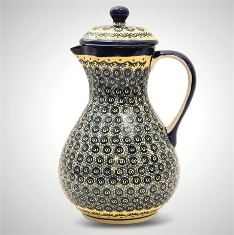 Bolesławiec Polish Pottery Lidded Pitcher – Hand Painted, B-8 Pattern