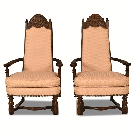 Pair of Jacobean Revival High-Back Armchairs