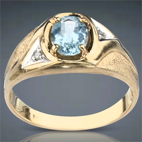 10K Aquamarine Diamond Ring