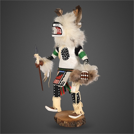 White Wolf Navajo Kachina Doll by K.H., Hand-Carved & Signed
