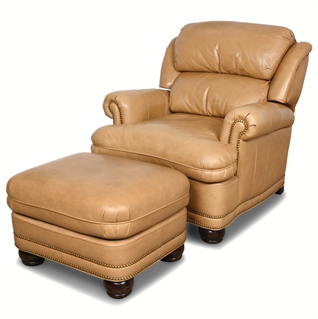 Hancock & Moore Austin Tilt Back Leather Chair & Ottoman – Brass Nailhead Trim