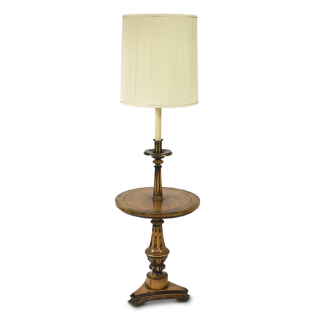 Elegant Carved Floor Lamp With Wood Table