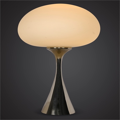Laurel “Mushroom” Table Lamp – Chrome, 3-Way, Frosted Glass (c. 1965)